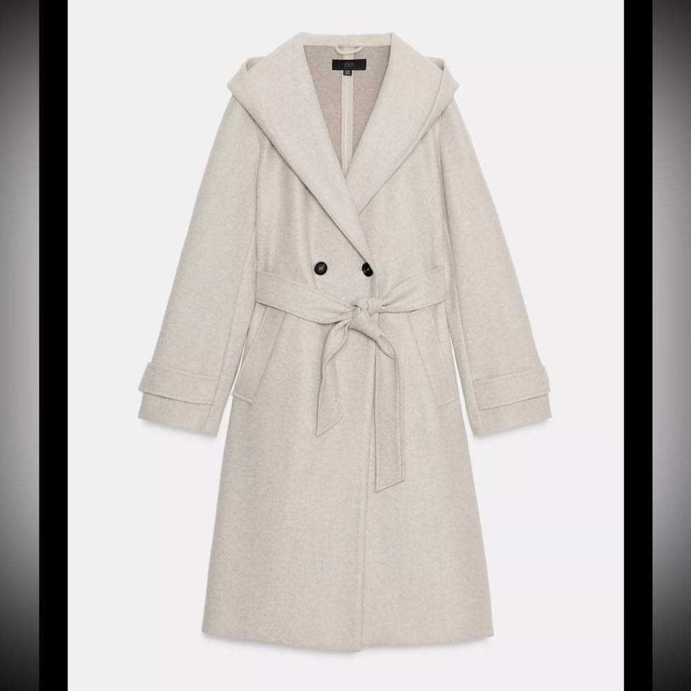 ZARA elegant Cream Hooded Coat